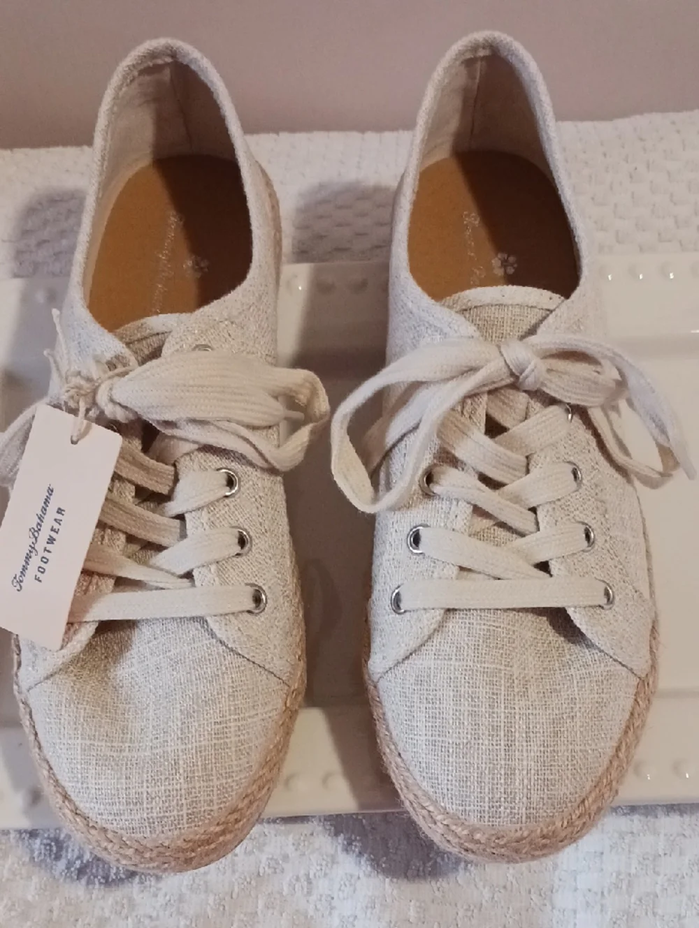 Tommy Bahama Cream Linen Espadrille Sneakers 9.5 🌴🌺🌴